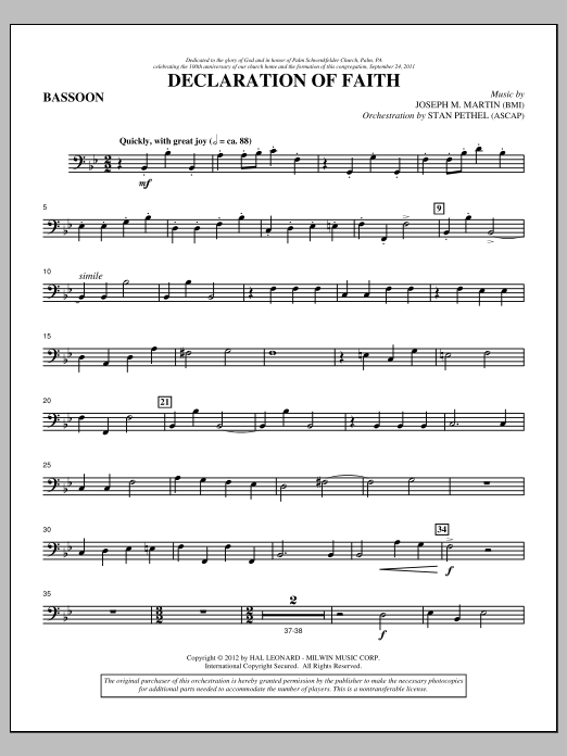 Joseph M. Martin Declaration Of Faith - Bassoon Sheet Music Notes & Chords for Choir Instrumental Pak - Download or Print PDF