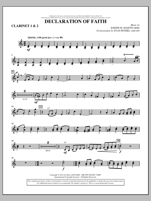 Joseph M. Martin Declaration Of Faith - Bb Clarinet 1,2 Sheet Music Notes & Chords for Choir Instrumental Pak - Download or Print PDF