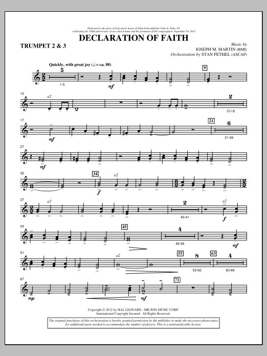 Joseph M. Martin Declaration Of Faith - Bb Trumpet 2,3 Sheet Music Notes & Chords for Choir Instrumental Pak - Download or Print PDF