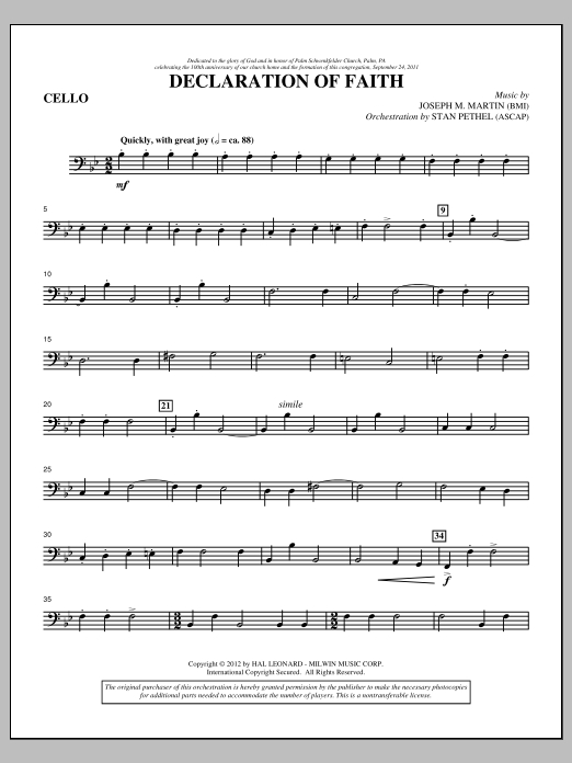 Joseph M. Martin Declaration Of Faith - Cello Sheet Music Notes & Chords for Choir Instrumental Pak - Download or Print PDF
