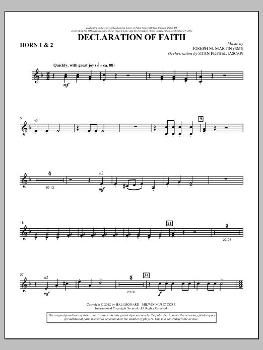 Joseph M. Martin Declaration Of Faith - F Horn 1,2 Sheet Music Notes & Chords for Choir Instrumental Pak - Download or Print PDF