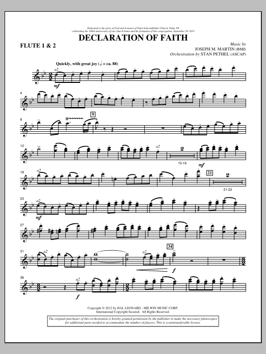 Joseph M. Martin Declaration Of Faith - Flute 1 & 2 Sheet Music Notes & Chords for Choir Instrumental Pak - Download or Print PDF