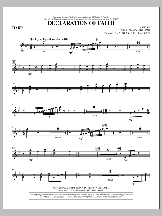 Joseph M. Martin Declaration Of Faith - Harp Sheet Music Notes & Chords for Choir Instrumental Pak - Download or Print PDF