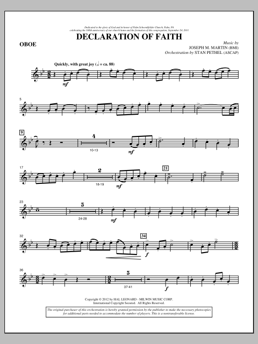 Joseph M. Martin Declaration Of Faith - Oboe Sheet Music Notes & Chords for Choir Instrumental Pak - Download or Print PDF