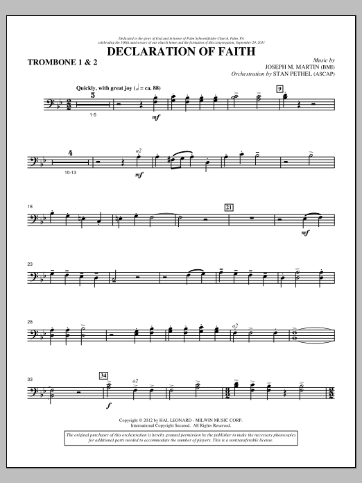 Joseph M. Martin Declaration Of Faith - Trombone 1 & 2 Sheet Music Notes & Chords for Choir Instrumental Pak - Download or Print PDF
