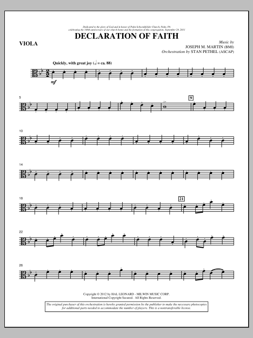 Joseph M. Martin Declaration Of Faith - Viola Sheet Music Notes & Chords for Choir Instrumental Pak - Download or Print PDF