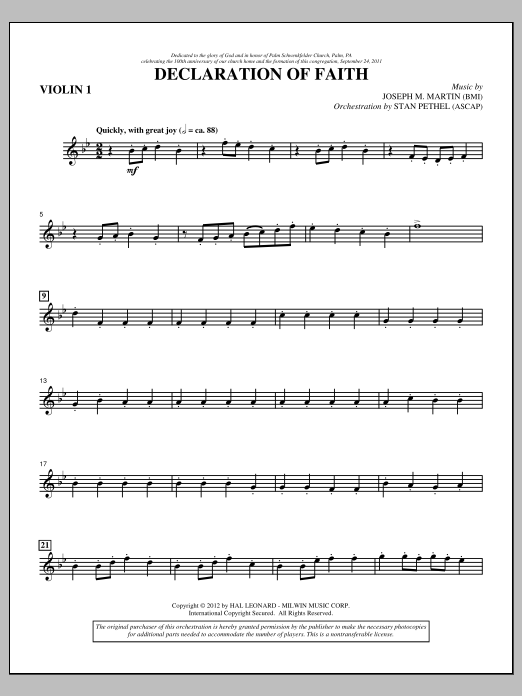 Joseph M. Martin Declaration Of Faith - Violin 1 Sheet Music Notes & Chords for Choir Instrumental Pak - Download or Print PDF