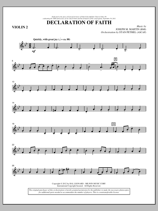 Joseph M. Martin Declaration Of Faith - Violin 2 Sheet Music Notes & Chords for Choir Instrumental Pak - Download or Print PDF
