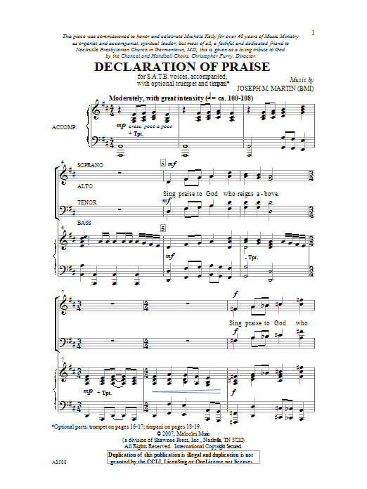 Joseph M. Martin Declaration Of Praise Sheet Music Notes & Chords for SATB - Download or Print PDF Joseph M. Martin Declaration Of Praise Sheet Music Notes & Chords for SATB - Download or Print PDF