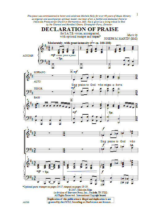 Joseph M. Martin Declaration Of Praise Sheet Music Notes & Chords for SATB - Download or Print PDF