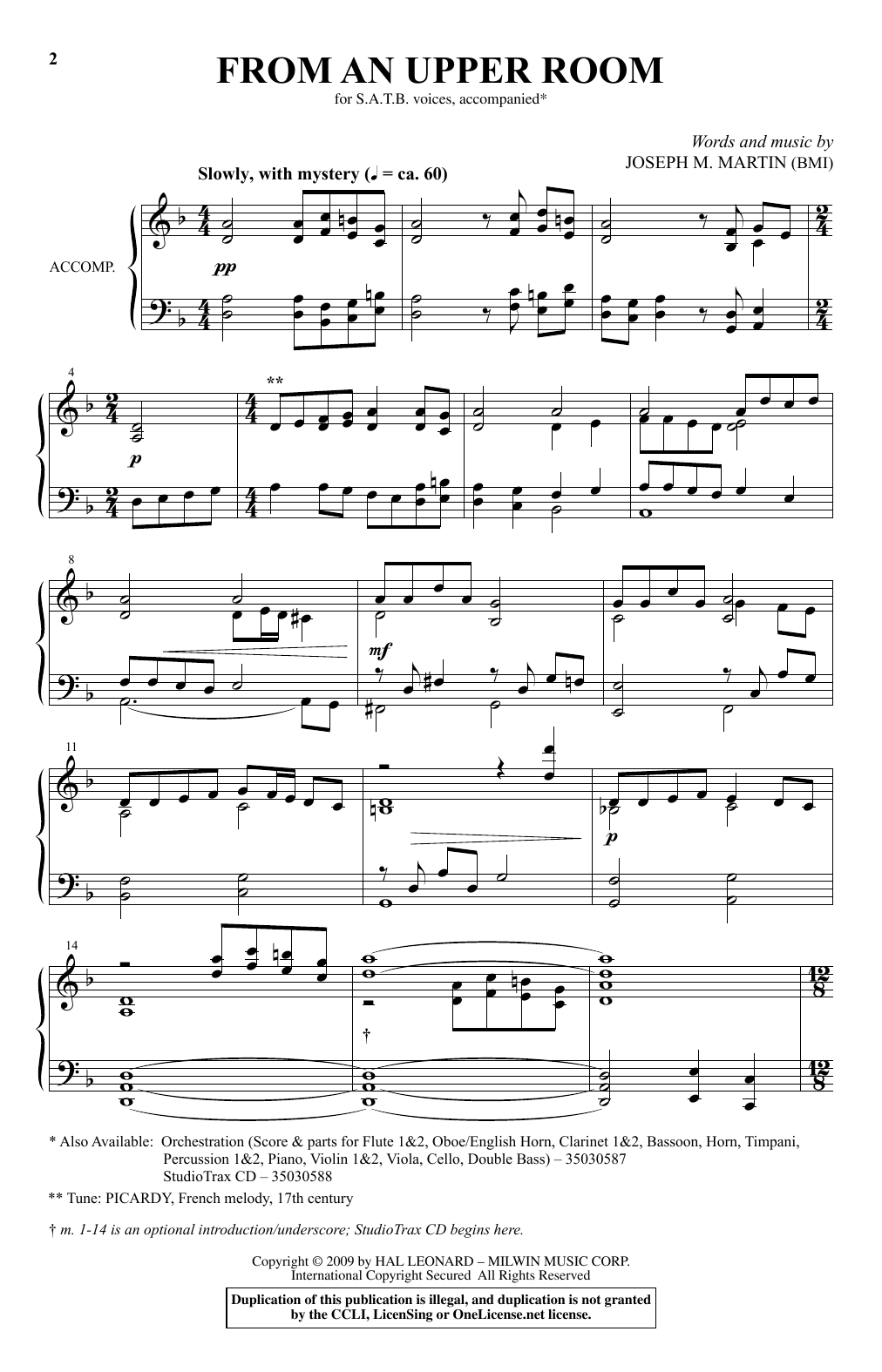 Joseph M. Martin From An Upper Room Sheet Music Notes & Chords for SATB - Download or Print PDF
