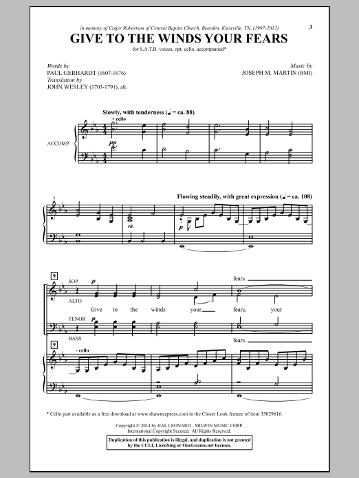 Joseph M. Martin Give To The Winds Your Fears Sheet Music Notes & Chords for SATB - Download or Print PDF