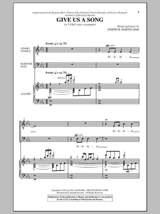 Joseph M. Martin Give Us A Song Sheet Music Notes & Chords for TTBB - Download or Print PDF
