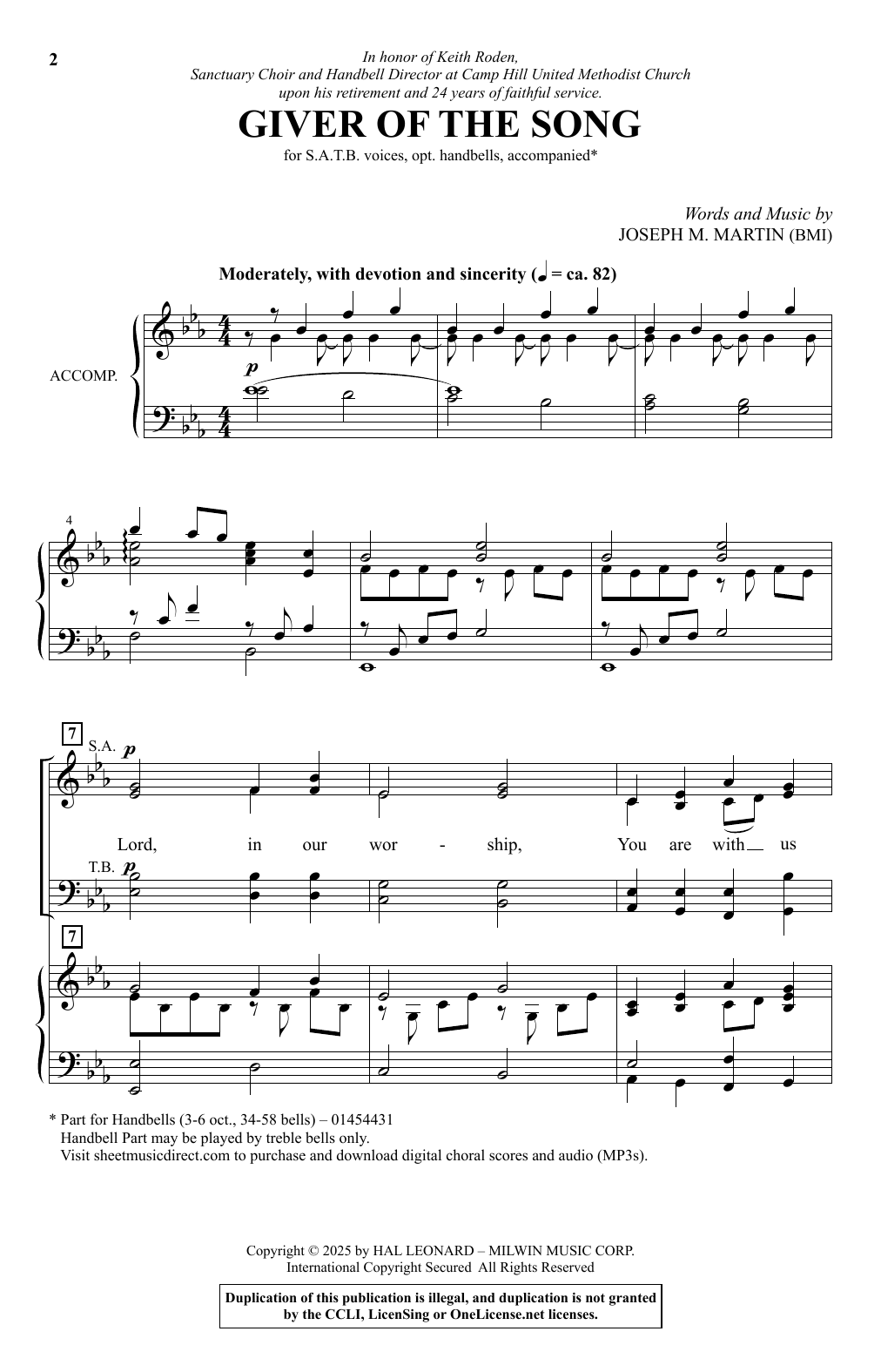 Joseph M. Martin Giver Of The Song Sheet Music Notes & Chords for SATB Choir - Download or Print PDF