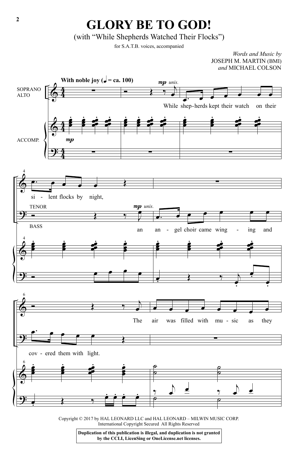 Joseph M. Martin Glory Be To God! (With While Shepherds Watched Their Flocks) Sheet Music Notes & Chords for SATB - Download or Print PDF