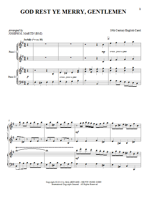 Joseph M. Martin God Rest Ye Merry, Gentlemen Sheet Music Notes & Chords for Piano Duet - Download or Print PDF