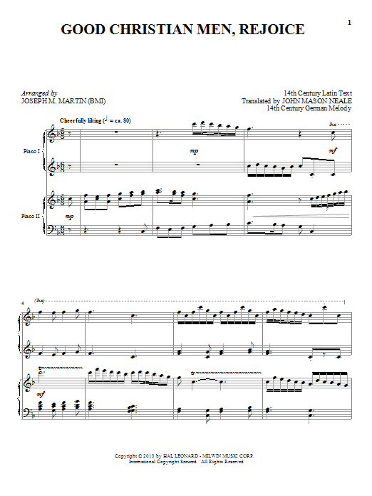 Joseph M. Martin Good Christian Men, Rejoice Sheet Music Notes & Chords for Piano Duet - Download or Print PDF