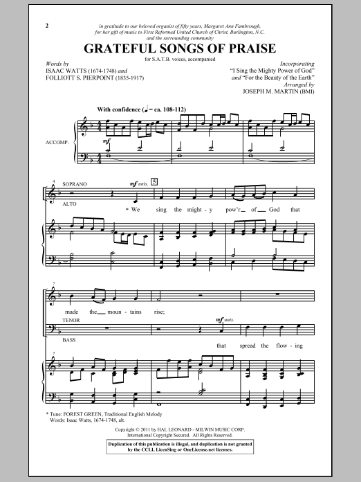 Joseph M. Martin Grateful Songs Of Praise Sheet Music Notes & Chords for SATB - Download or Print PDF