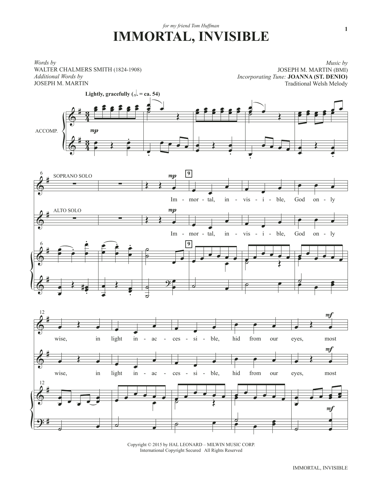 Joseph M. Martin Immortal, Invisible (from Voices Together: Duets for Sanctuary Singers) Sheet Music Notes & Chords for Vocal Duet - Download or Print PDF
