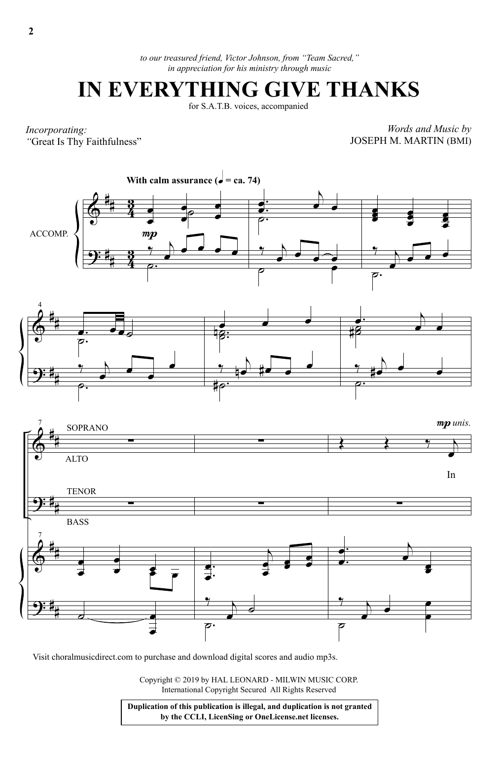 Joseph M. Martin In Everything Give Thanks Sheet Music Notes & Chords for SATB Choir - Download or Print PDF