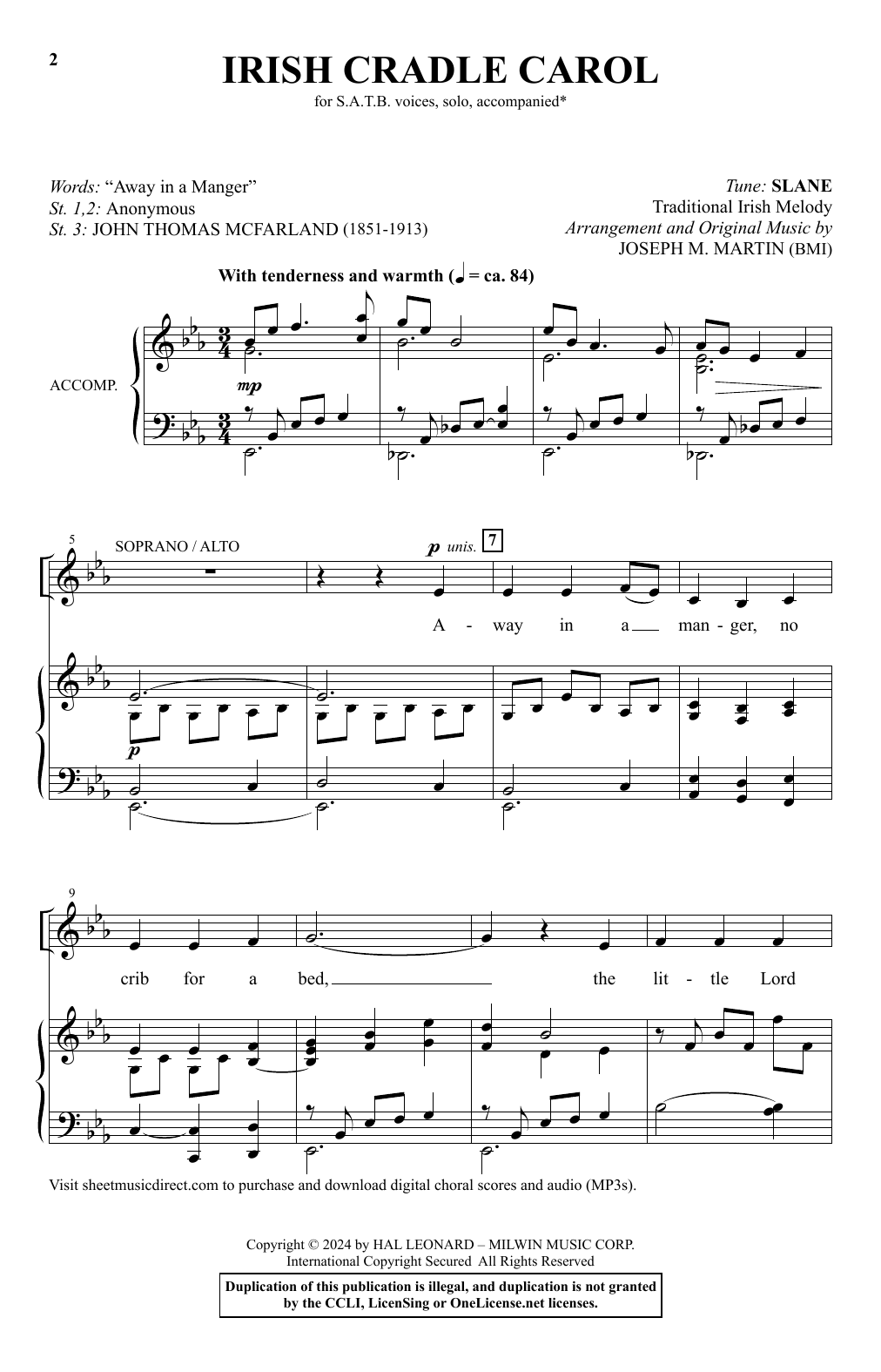 Joseph M. Martin Irish Cradle Carol Sheet Music Notes & Chords for SATB Choir - Download or Print PDF