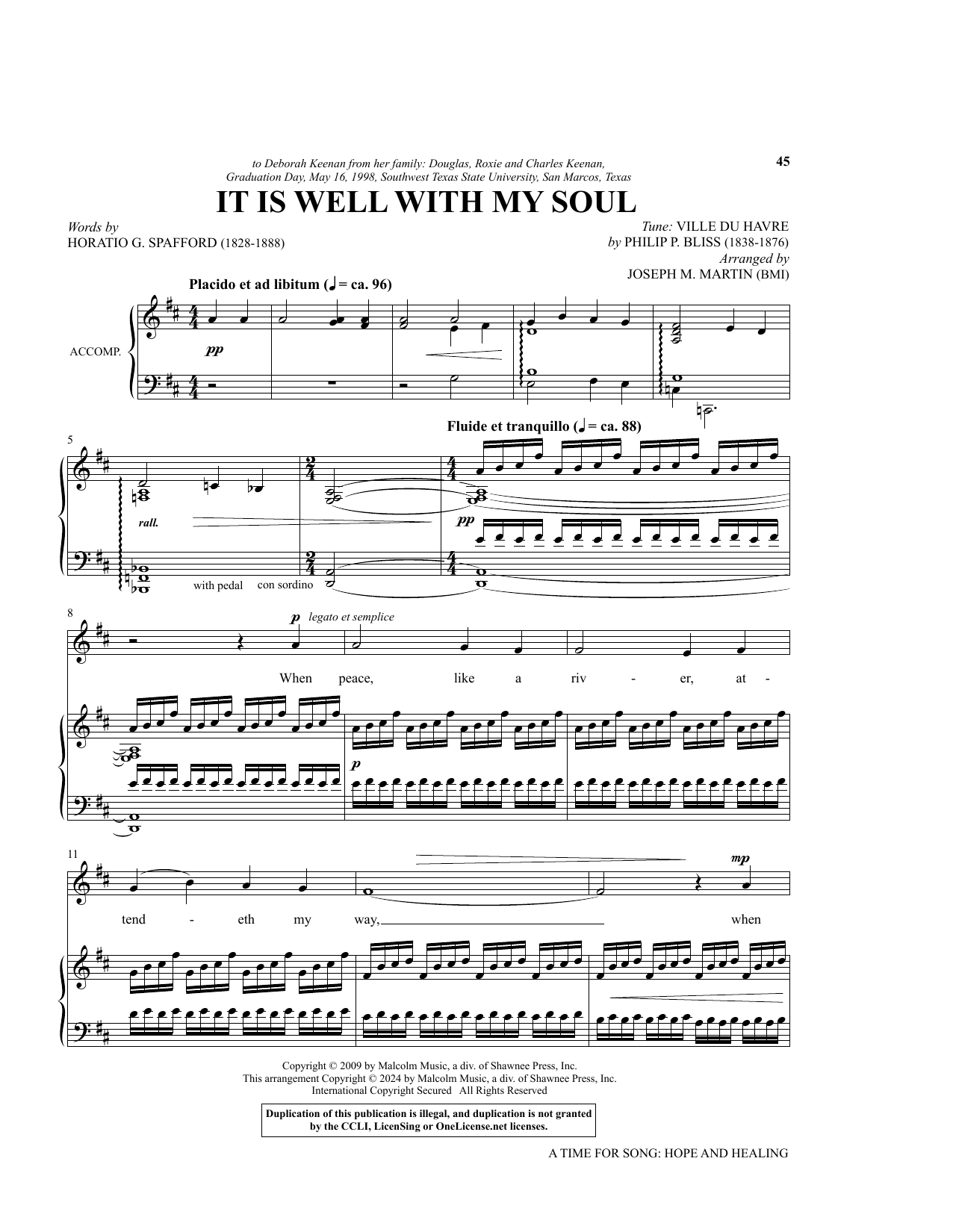 Joseph M. Martin It Is Well With My Soul Sheet Music Notes & Chords for Piano & Vocal - Download or Print PDF