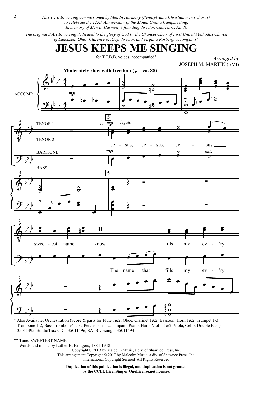 Joseph M. Martin Jesus Keeps Me Singing Sheet Music Notes & Chords for TTBB - Download or Print PDF