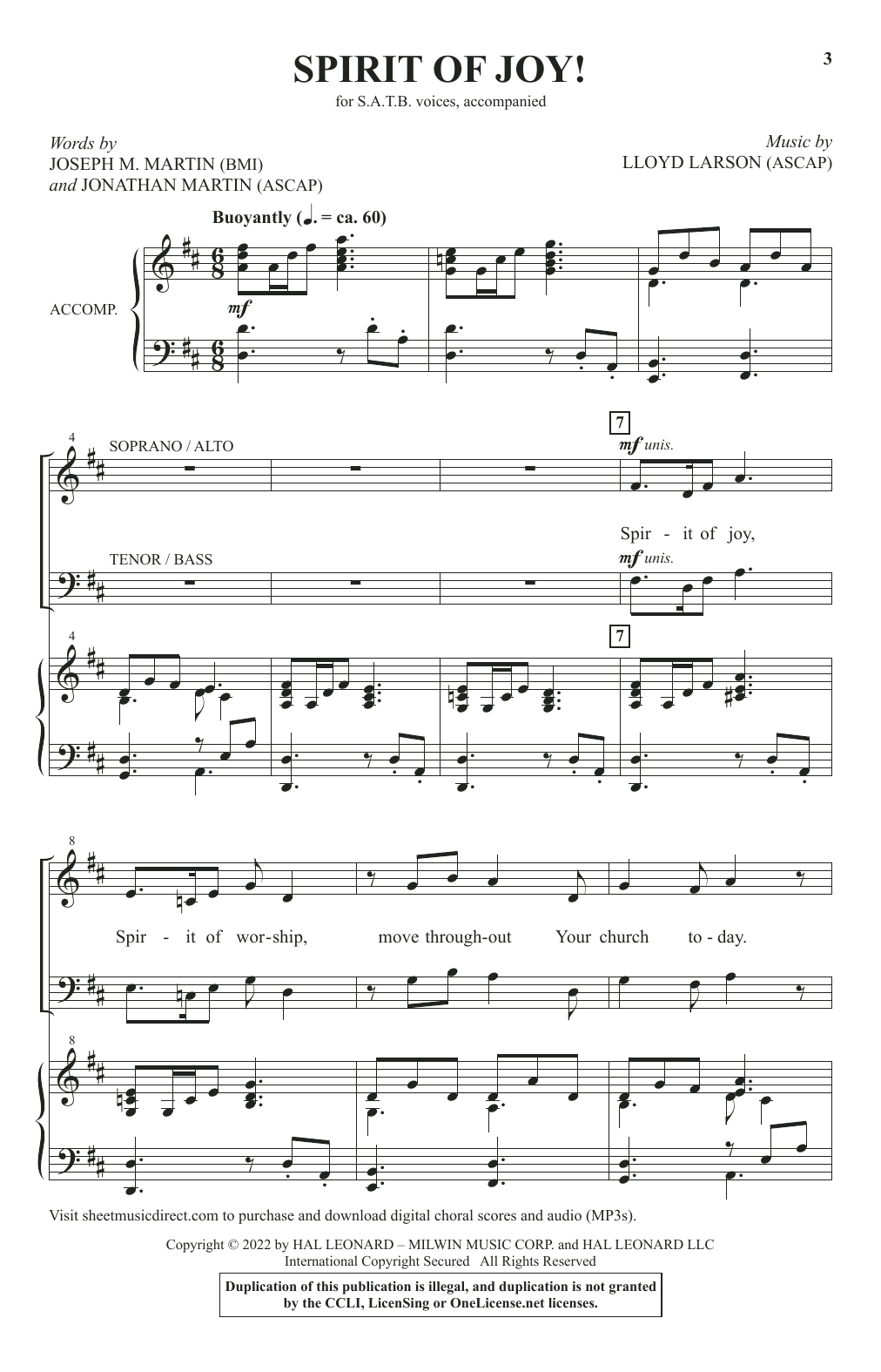 Joseph M. Martin, Jonathan Martin and Lloyd Larson Spirit Of Joy! Sheet Music Notes & Chords for SATB Choir - Download or Print PDF