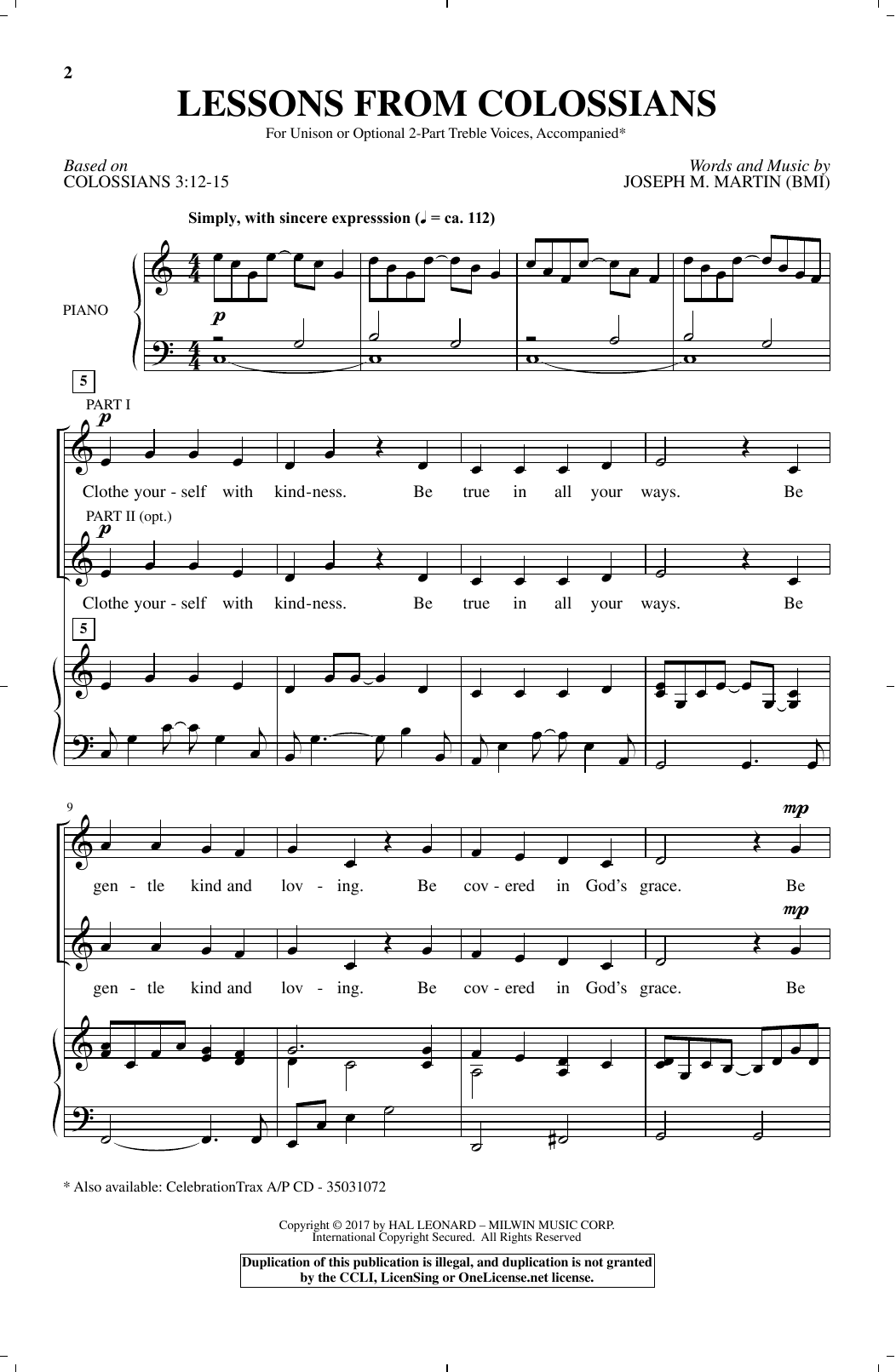 Joseph M. Martin Lessons From Colossians Sheet Music Notes & Chords for Choral - Download or Print PDF