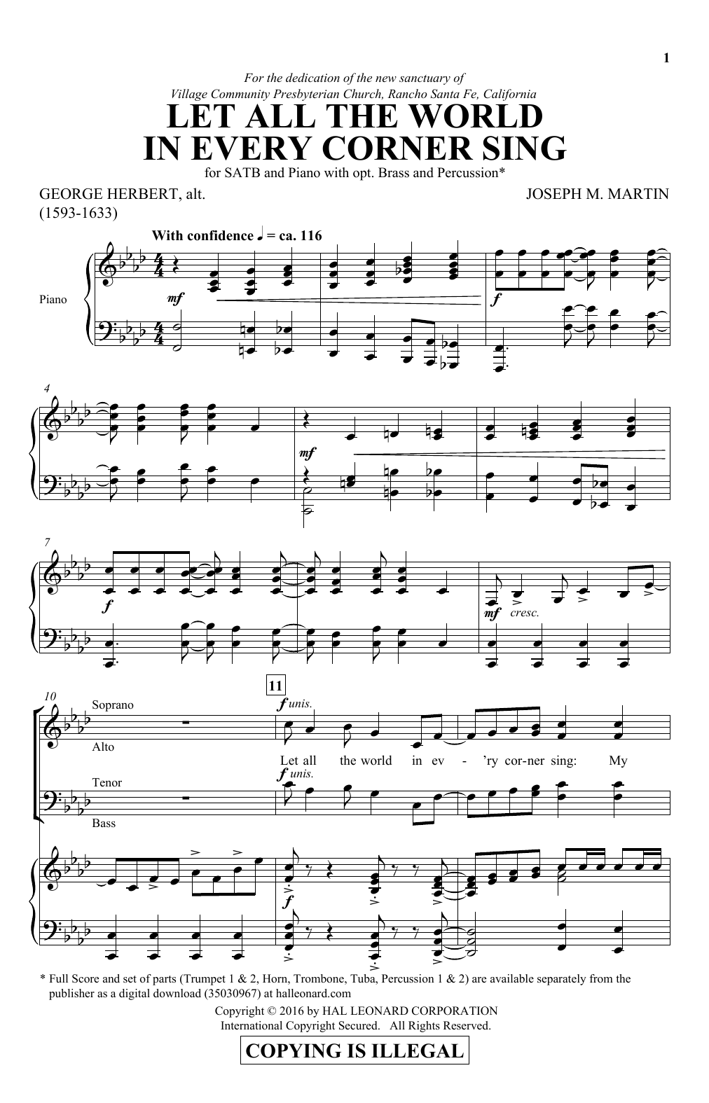 Joseph M. Martin Let All The World In Every Corner Sing Sheet Music Notes & Chords for SATB - Download or Print PDF
