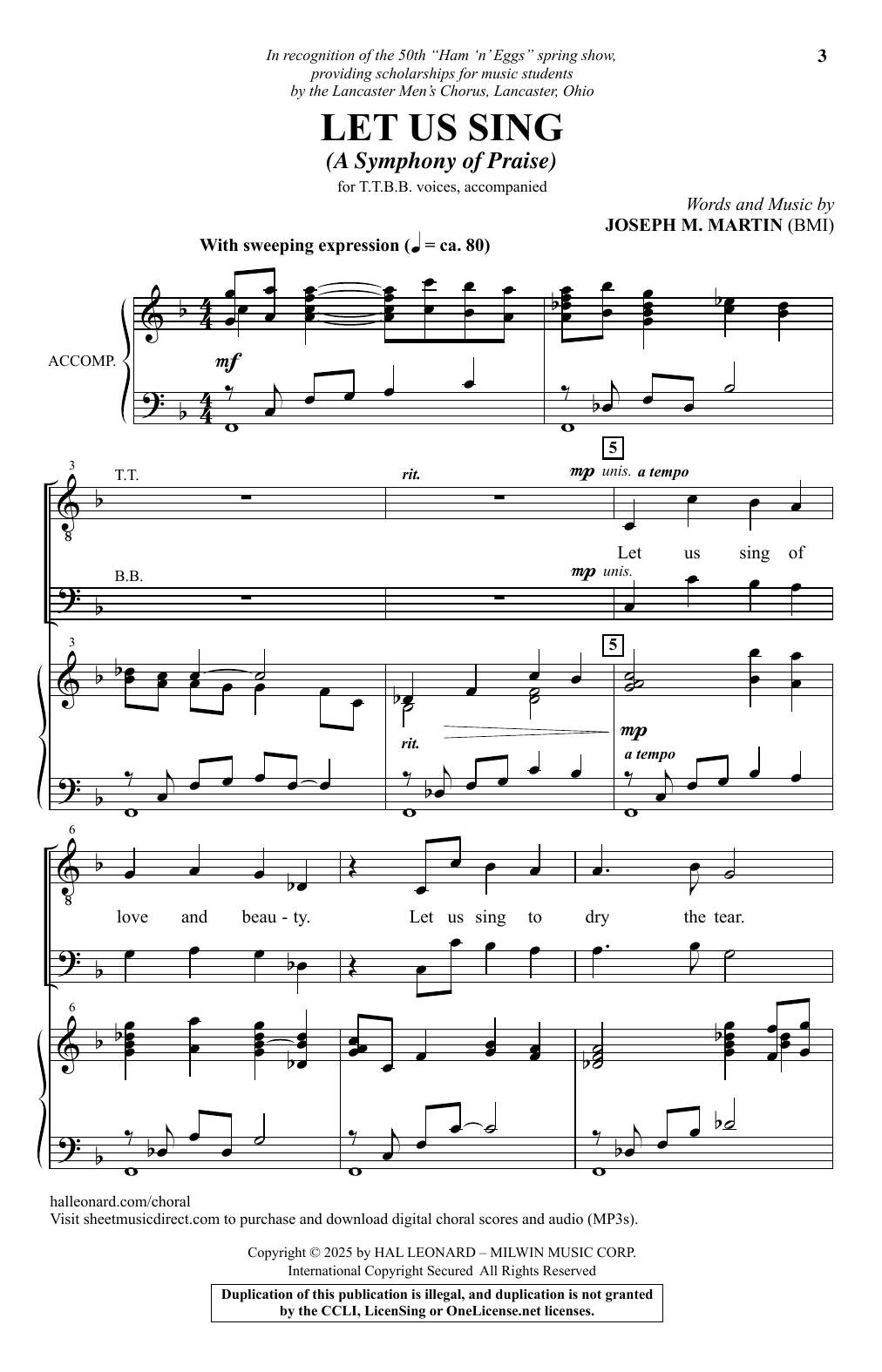 Joseph M. Martin Let Us Sing Sheet Music Notes & Chords for TTBB Choir - Download or Print PDF