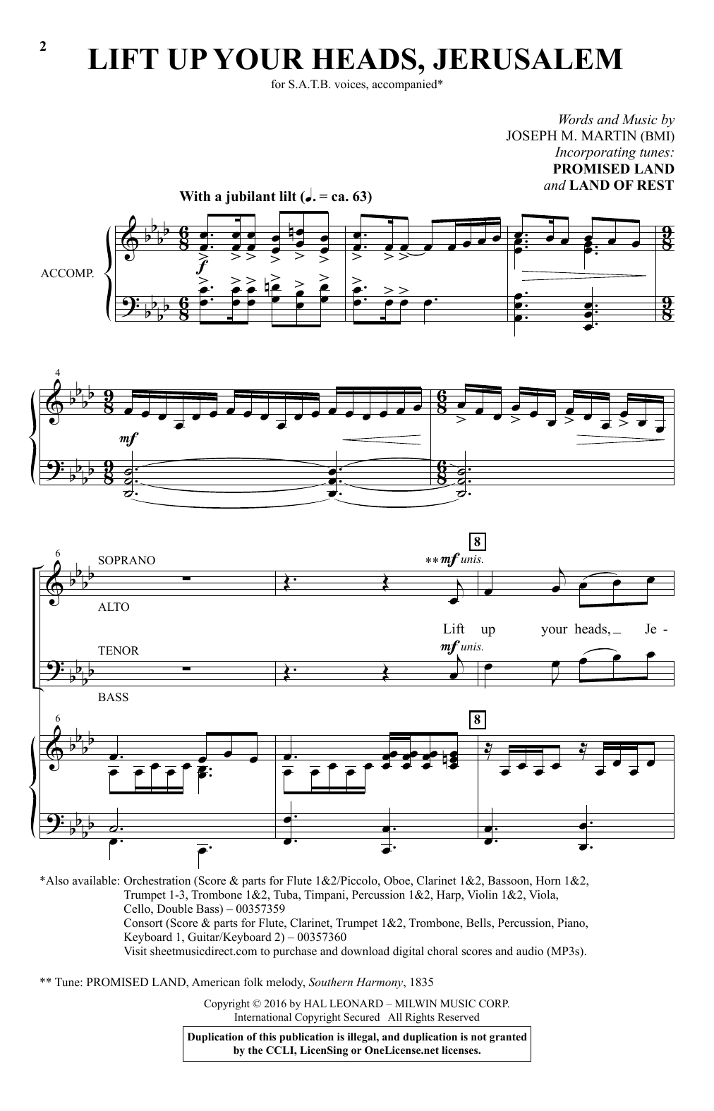 Joseph M. Martin Lift Up Your Heads, Jerusalem Sheet Music Notes & Chords for SATB Choir - Download or Print PDF