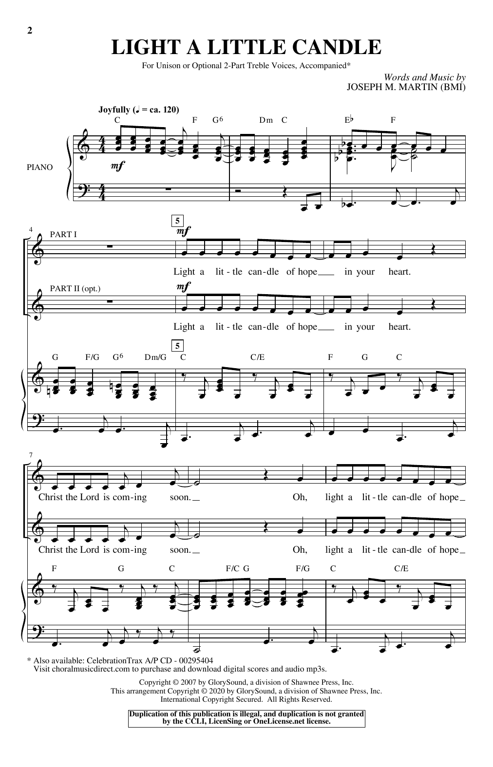 Joseph M. Martin Light A Little Candle Sheet Music Notes & Chords for Unison Choir - Download or Print PDF