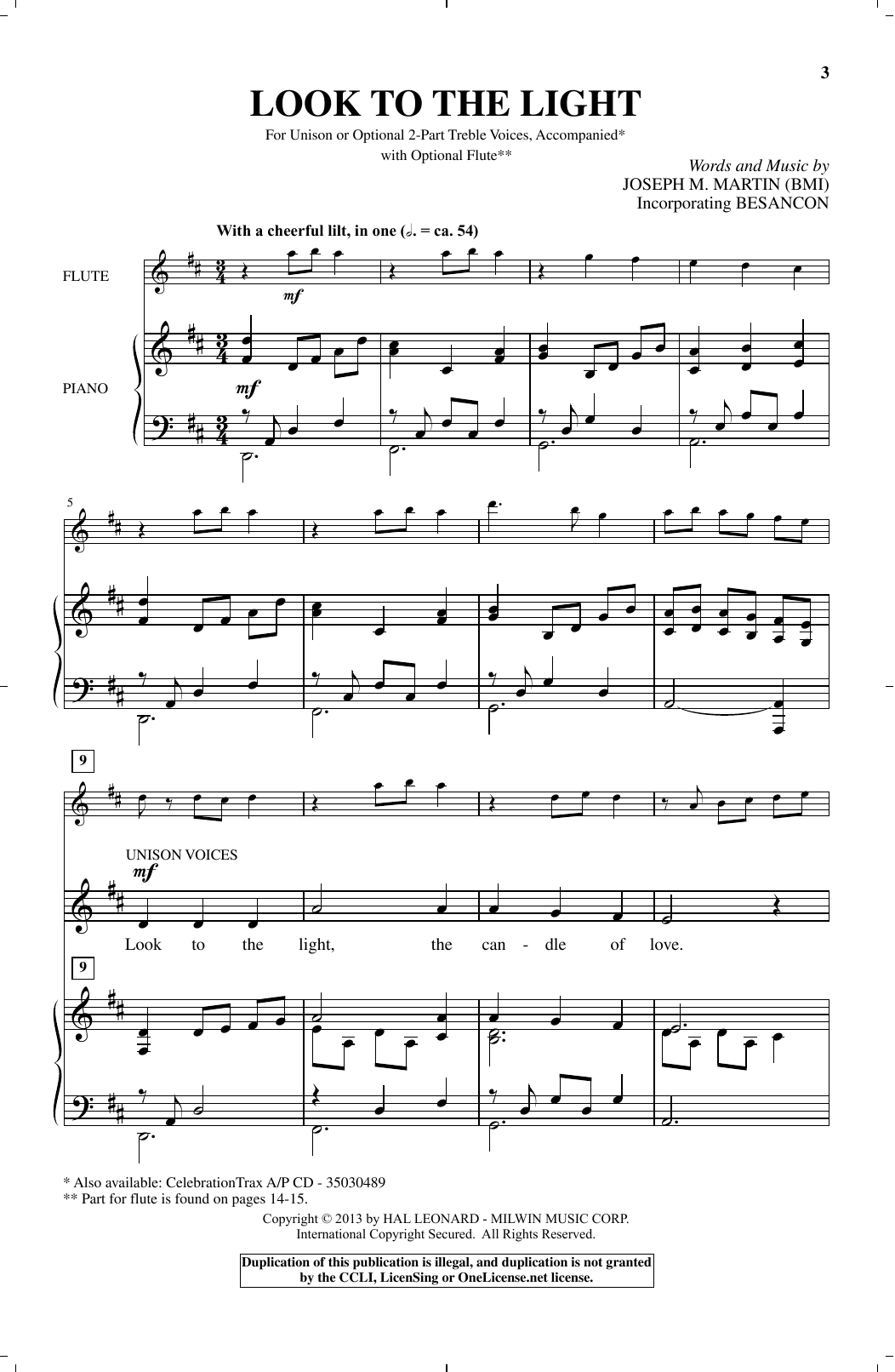 Joseph M. Martin Look To The Light Sheet Music Notes & Chords for Unison Choral - Download or Print PDF