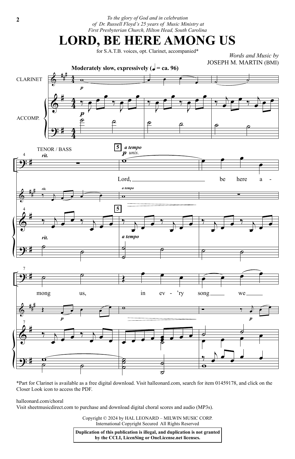 Joseph M. Martin Lord, Be Here Among Us Sheet Music Notes & Chords for SATB Choir - Download or Print PDF