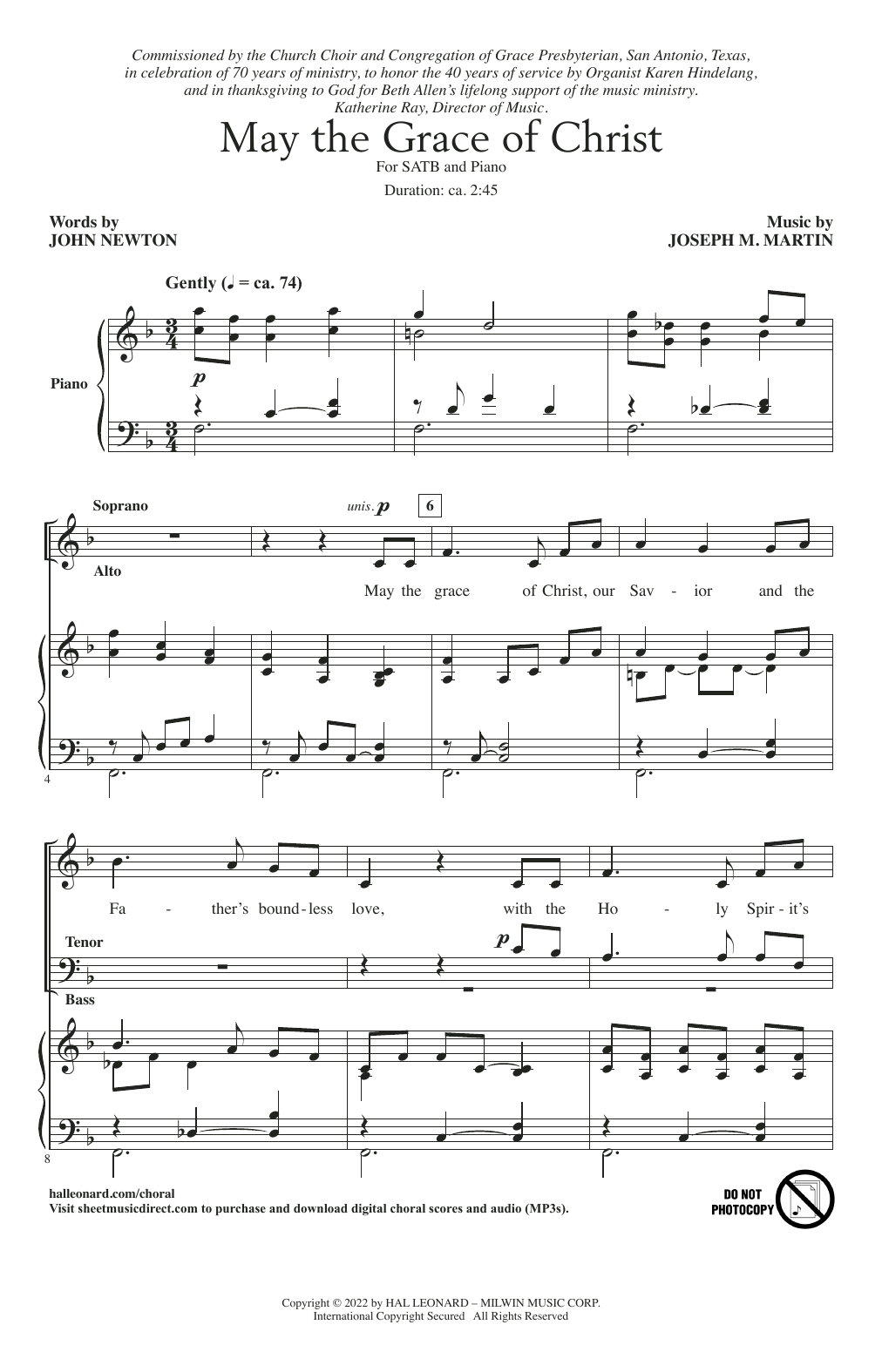 Joseph M. Martin May The Grace Of Christ Sheet Music Notes & Chords for SATB Choir - Download or Print PDF