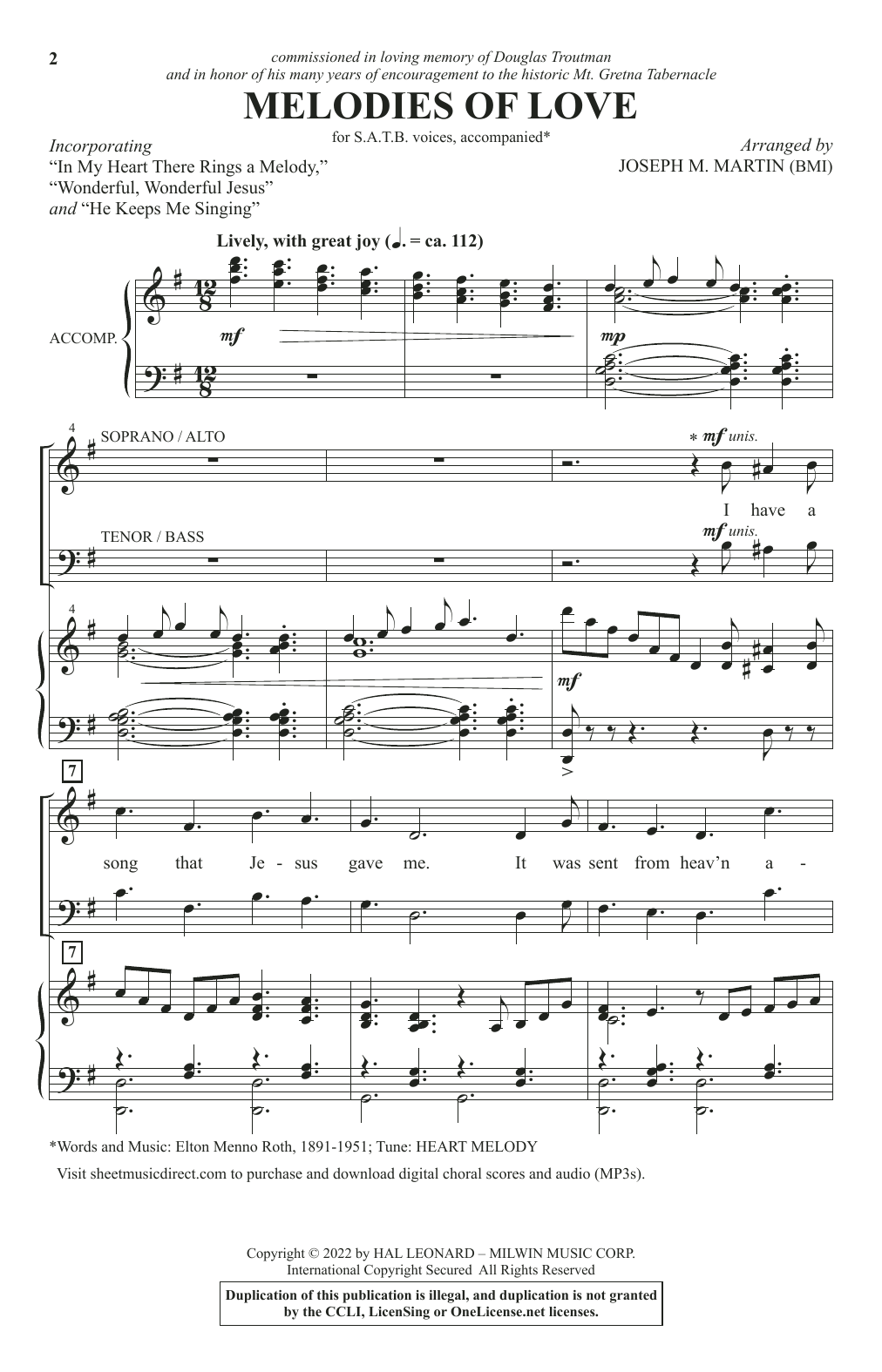 Joseph M. Martin Melodies Of Love Sheet Music Notes & Chords for SATB Choir - Download or Print PDF