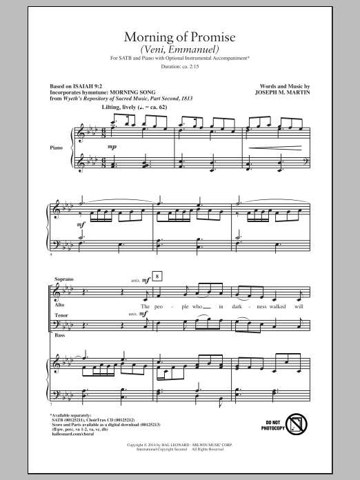 Joseph M. Martin Morning Of Promise (Veni, Emmanuel) Sheet Music Notes & Chords for SATB - Download or Print PDF
