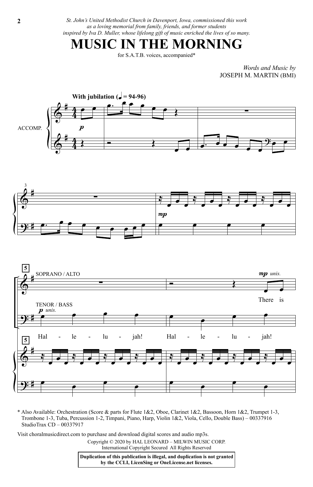 Joseph M. Martin Music In The Morning Sheet Music Notes & Chords for SATB Choir - Download or Print PDF