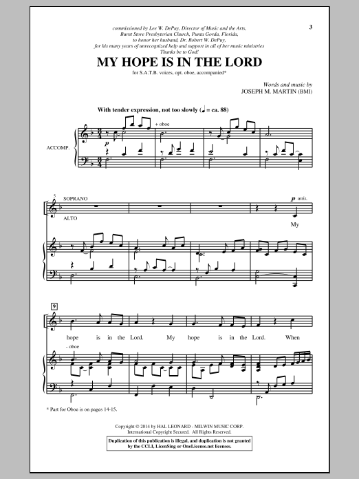 Joseph M. Martin My Hope Is In The Lord Sheet Music Notes & Chords for SATB - Download or Print PDF