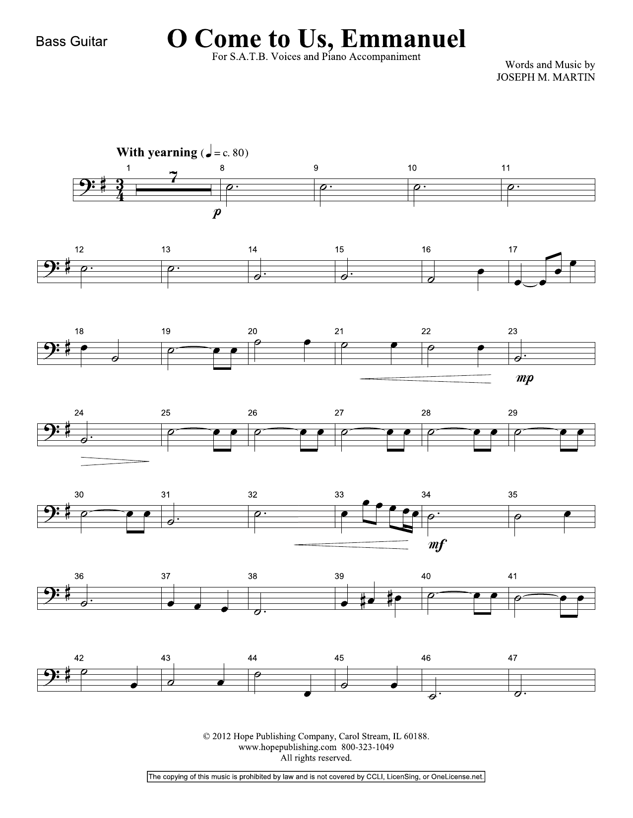 Joseph M. Martin O Come To Us, Emmanuel - Bass Guitar Sheet Music Notes & Chords for Choir Instrumental Pak - Download or Print PDF