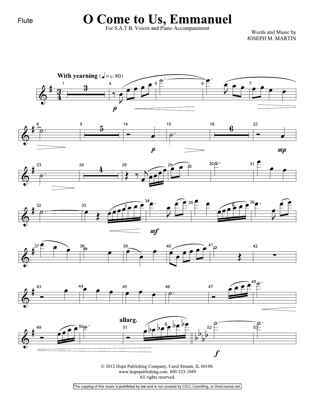 Joseph M. Martin O Come To Us, Emmanuel - Flute Sheet Music Notes & Chords for Choir Instrumental Pak - Download or Print PDF