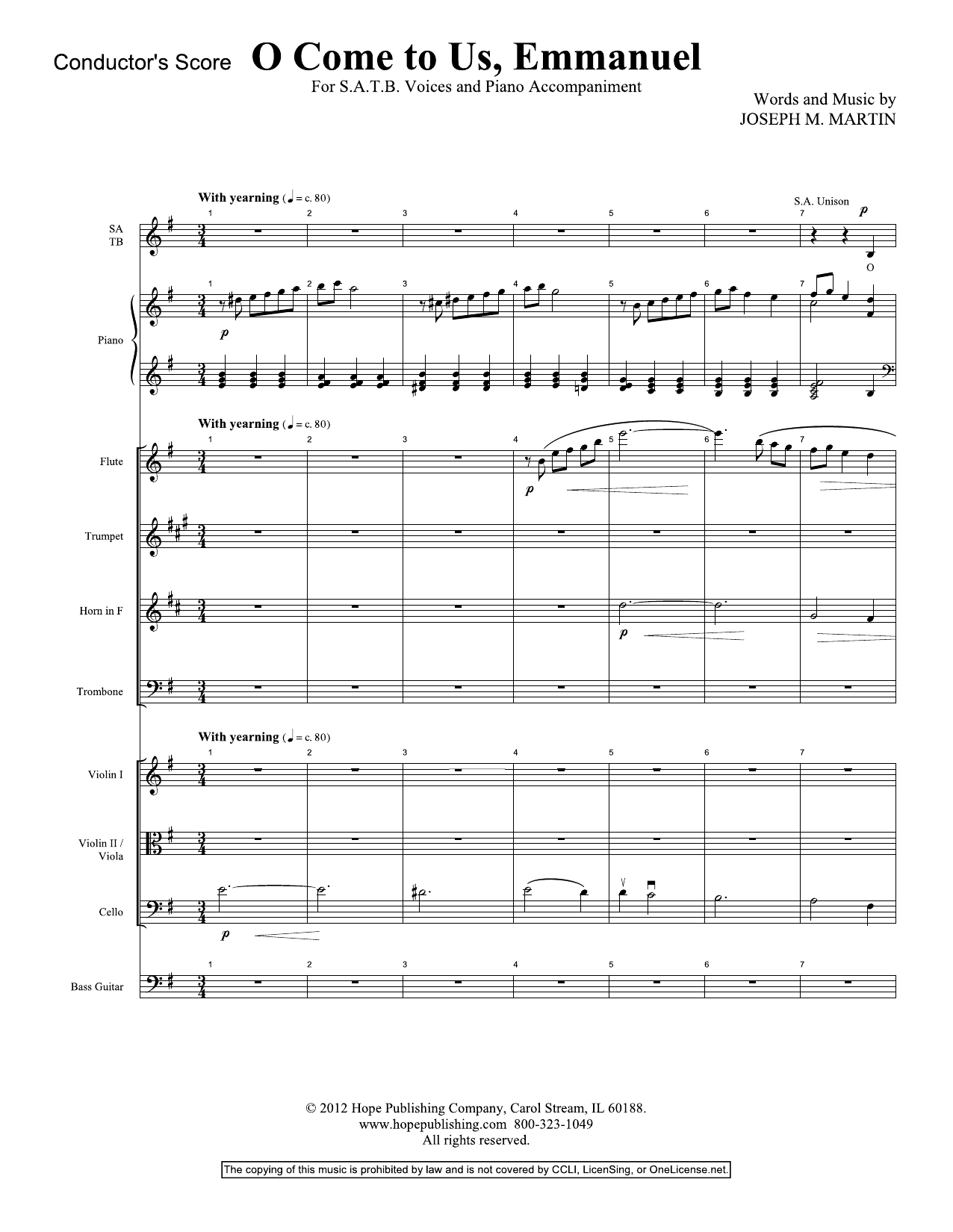 Joseph M. Martin O Come To Us, Emmanuel - Full Score Sheet Music Notes & Chords for Choir Instrumental Pak - Download or Print PDF