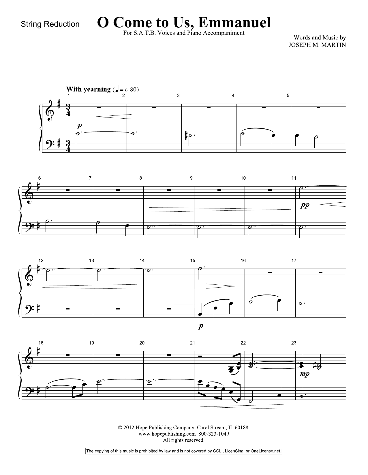 Joseph M. Martin O Come To Us, Emmanuel - Keyboard String Reduction Sheet Music Notes & Chords for Choir Instrumental Pak - Download or Print PDF