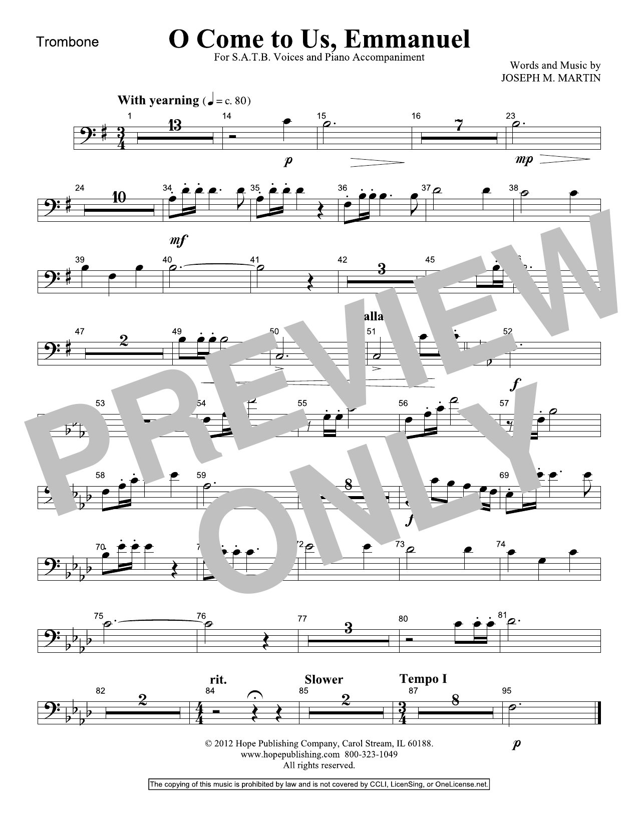 Joseph M. Martin O Come To Us, Emmanuel - Trombone Sheet Music Notes & Chords for Choir Instrumental Pak - Download or Print PDF