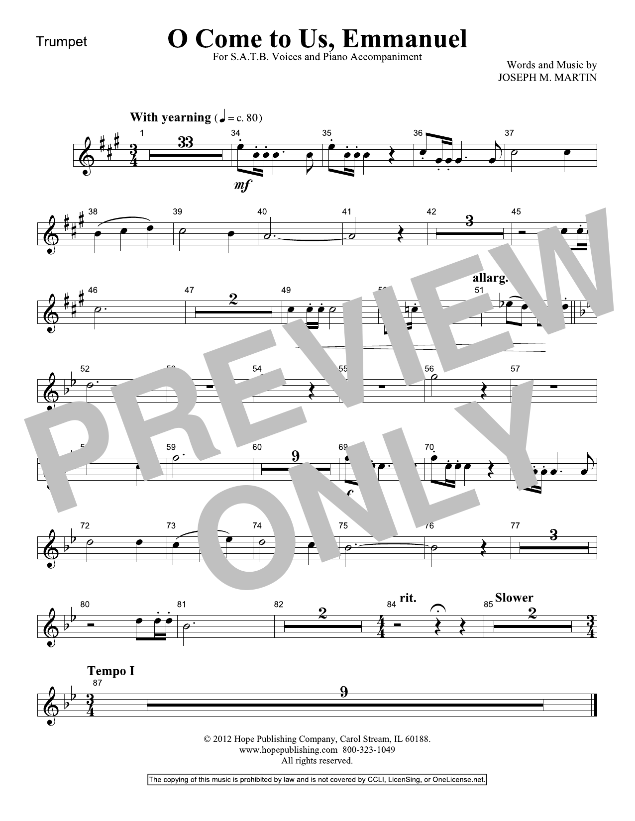 Joseph M. Martin O Come To Us, Emmanuel - Trumpet Sheet Music Notes & Chords for Choir Instrumental Pak - Download or Print PDF