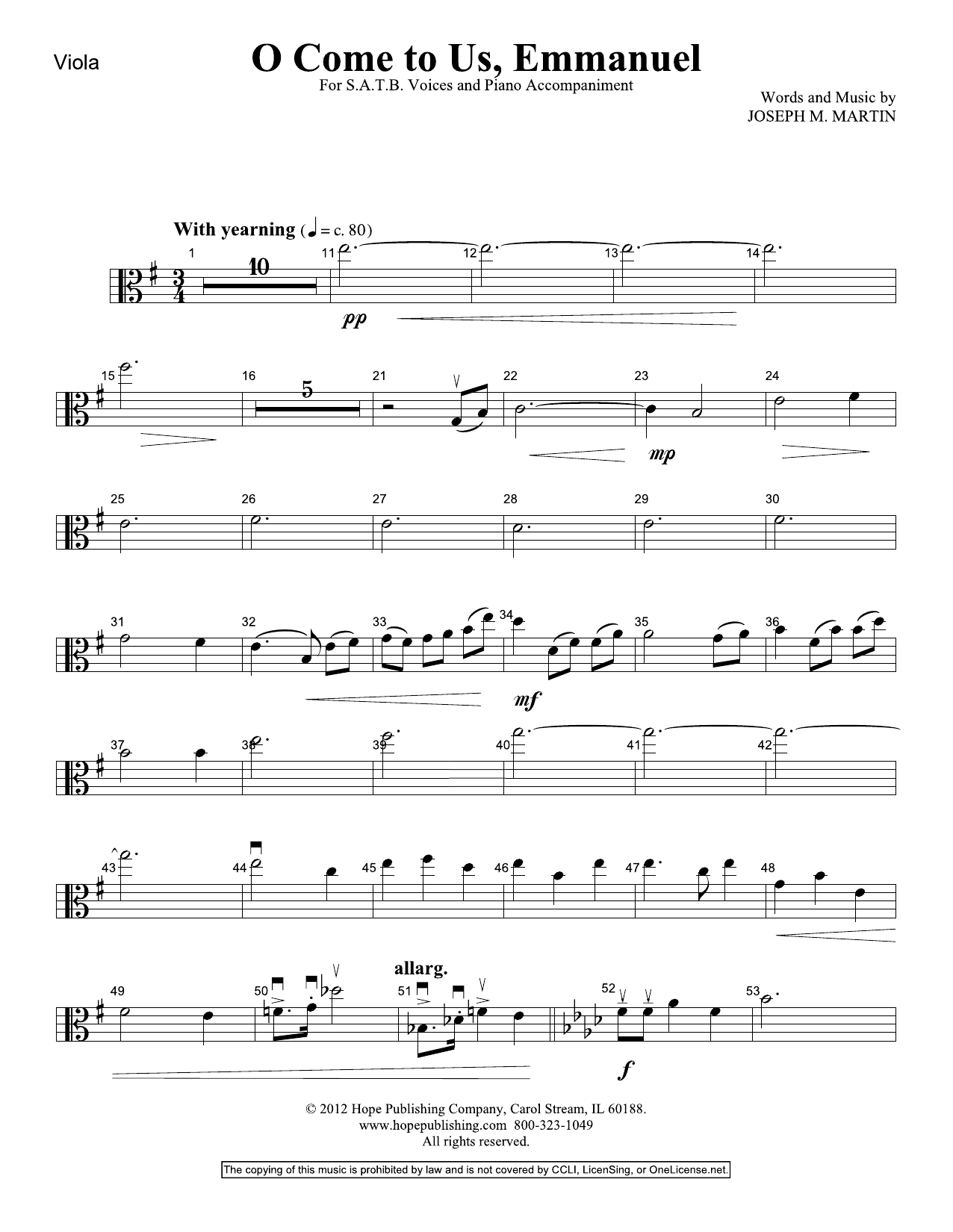 Joseph M. Martin O Come To Us, Emmanuel - Viola Sheet Music Notes & Chords for Choir Instrumental Pak - Download or Print PDF