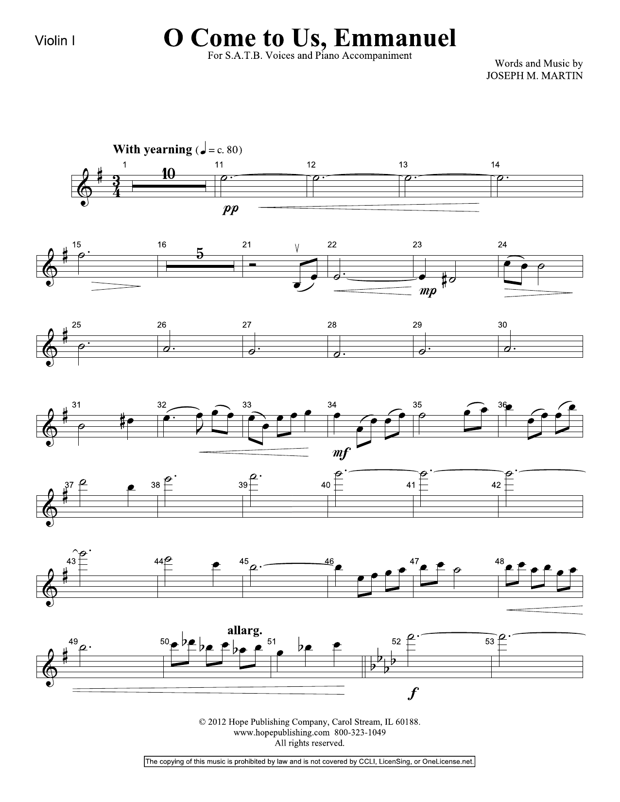 Joseph M. Martin O Come To Us, Emmanuel - Violin 1 Sheet Music Notes & Chords for Choir Instrumental Pak - Download or Print PDF