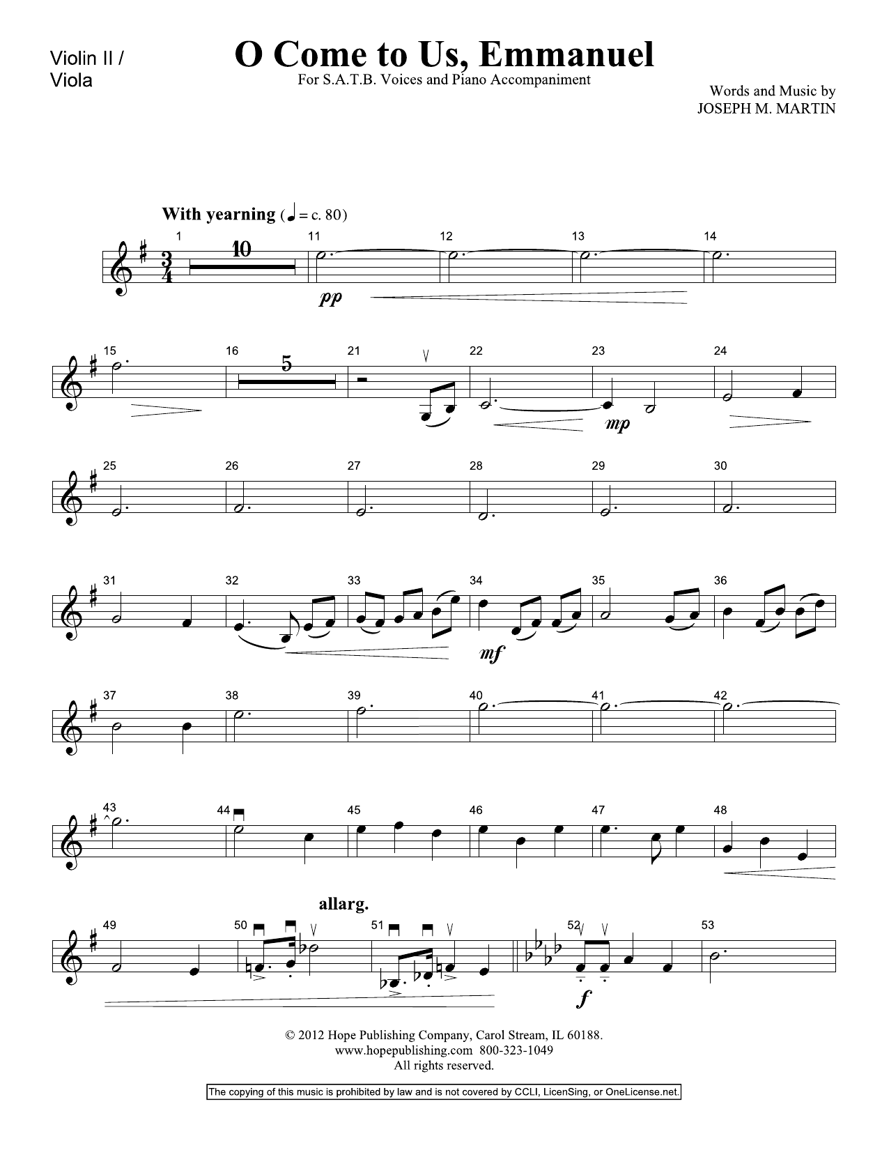 Joseph M. Martin O Come To Us, Emmanuel - Violin 2 Sheet Music Notes & Chords for Choir Instrumental Pak - Download or Print PDF