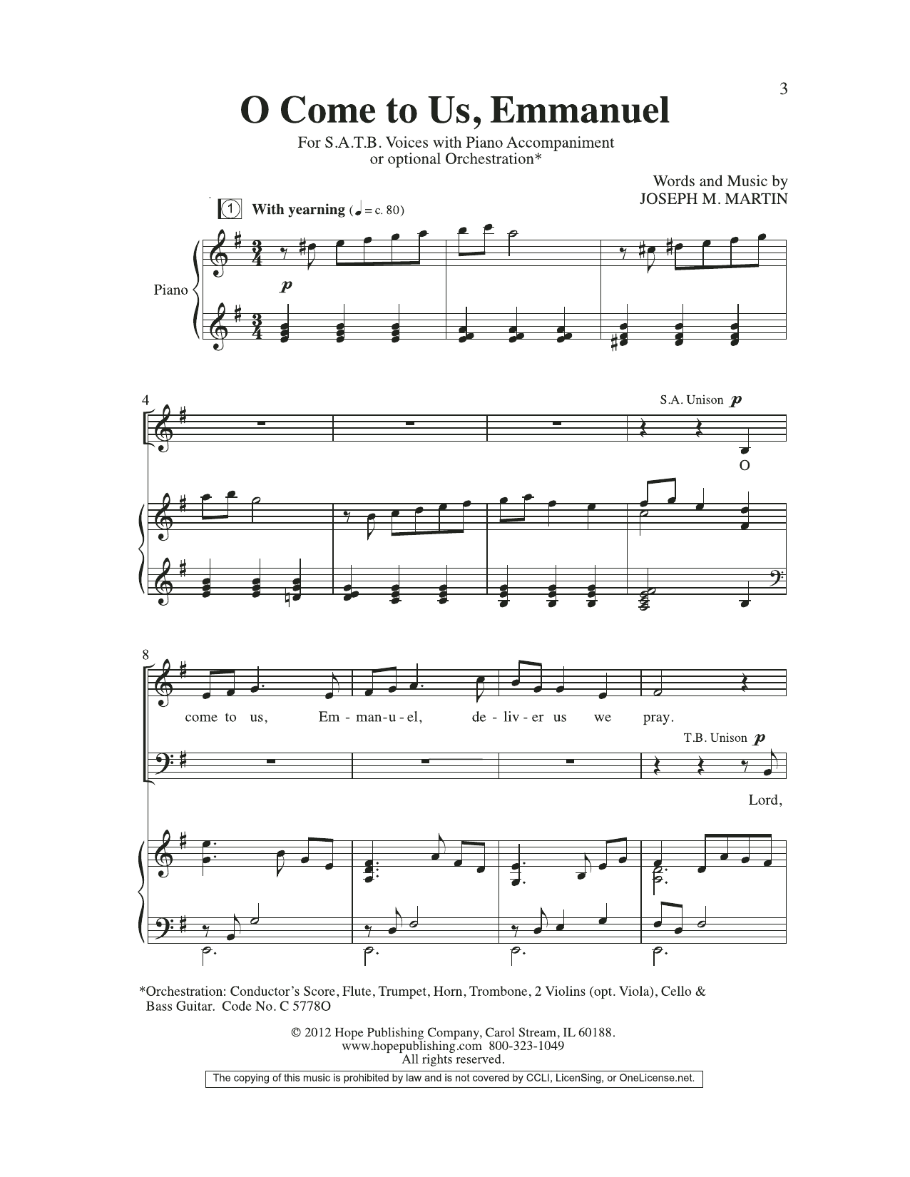 Joseph M. Martin O Come To Us, Emmanuel Sheet Music Notes & Chords for Choir - Download or Print PDF